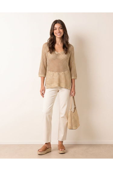 Metallic Crochet V Neck Top