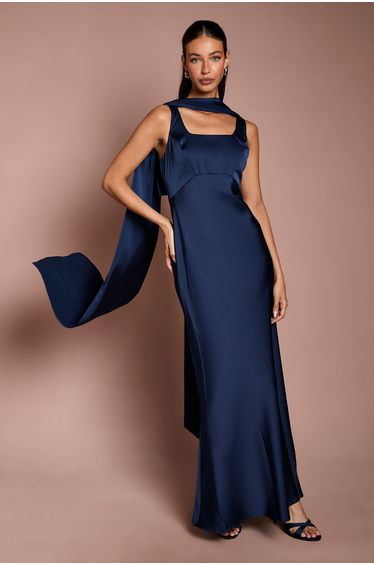 Navy Satin Scarf
