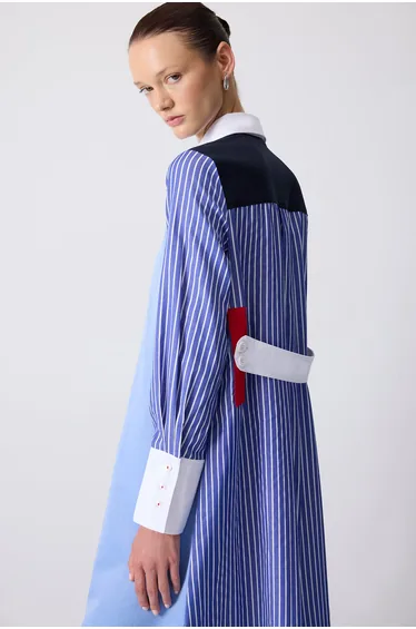 COLOR BLOCK SHIRT DRESS