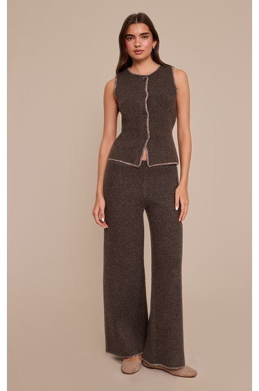 Chocolate Blanket Stitch Wide Leg Trousers