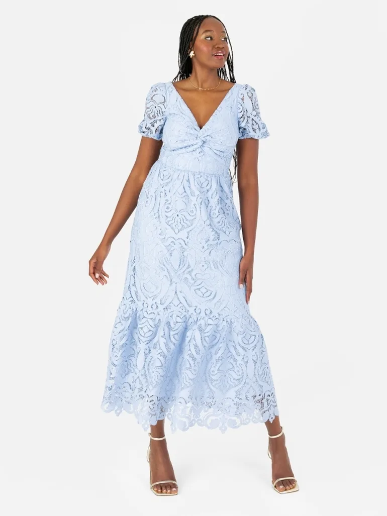 cornflower blue lace dress Petal and Pup Women's Kirsten Lace Maxi Dress