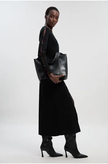 فستان كارين ميلين كنزةشتوي أسود  بأكمام طويلة