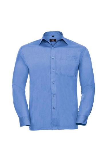 Russell Collection Mens Poplin Easy-Care Long-Sleeved Formal Shirt - Corporate Blue