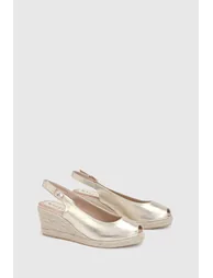 Josie Faux Metallic Leather Peeptoe Slingback Medium Espadrille Wedge Sandals
