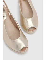 Josie Faux Metallic Leather Peeptoe Slingback Medium Espadrille Wedge Sandals - 2