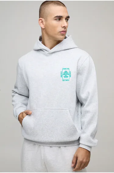 Ash Grey Regular Tokyo Embroidered Hoodie - ash grey