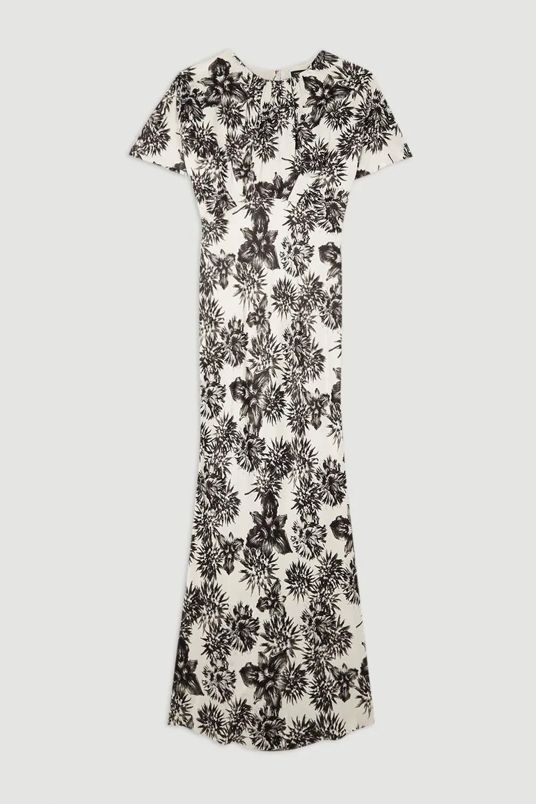 Satin Back Crepe Mono Floral Woven Dress - 3