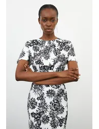 Satin Back Crepe Mono Floral Woven Dress - 2