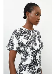 Satin Back Crepe Mono Floral Woven Dress - 1