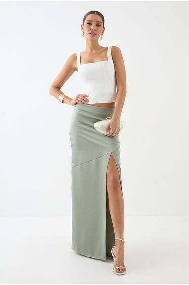 Satin High Waist Maxi Skirt