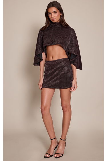 Plum Glitter Textured Cape Top