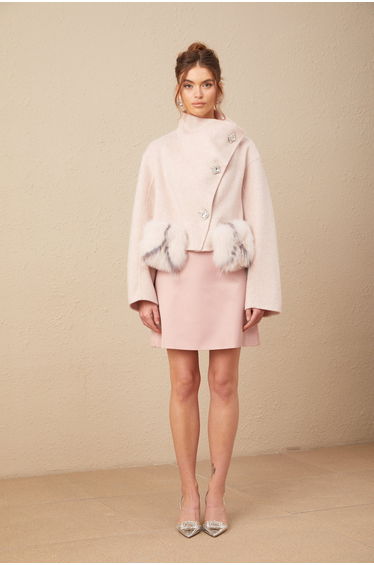 Vienne pink diagonal-placket short coat