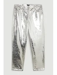 Metallic Faux Leather Straight Trousers - 1