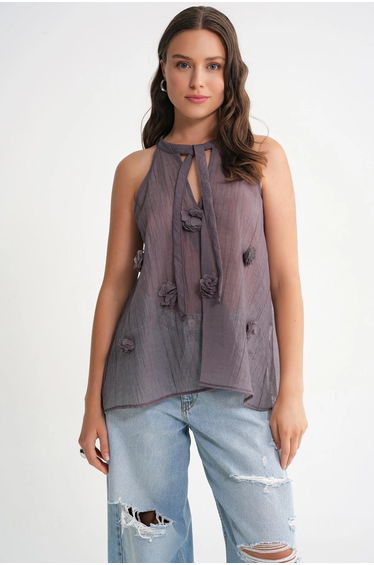 Mixray V-Neck Tie Closure Ruffle top