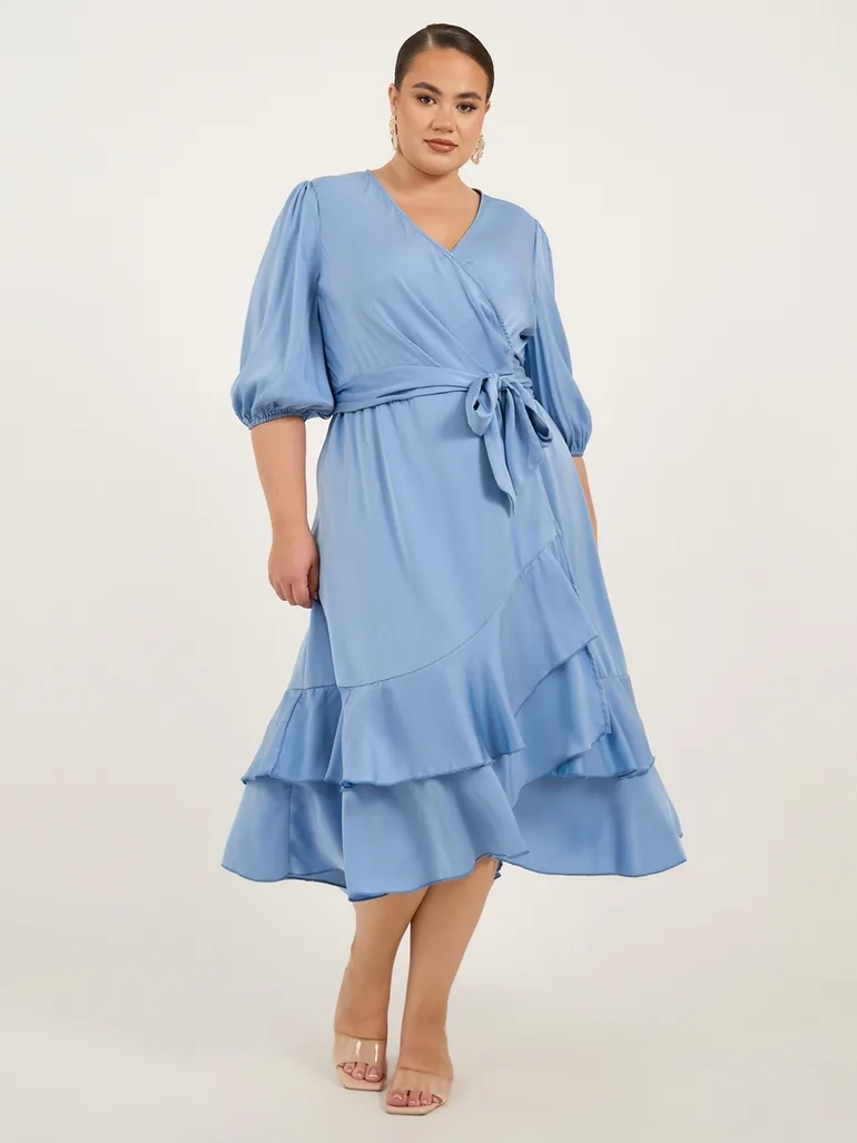 blue dress mamma mia Blue Floral Tropical Bubble Sleeve Midi Dress – Modern Millie main image 1