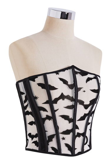 Velvet Bats Lace-Up Mesh Underbust Corset for Halloween Parties & Gothic Events