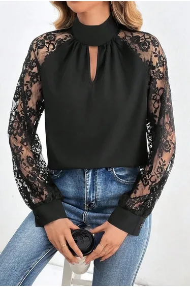 JANES Lace Sleeve Turtleneck Blouse