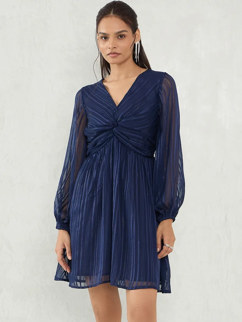 princess polly baby blue dress Trendyol Collection Navy Blue Linen Blend A-Line Mini Woven Dress  Twoss25El00645- Trendyol main image 1