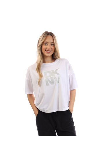 Women's DKNY Foil Logo Cropped T-Shirt in White