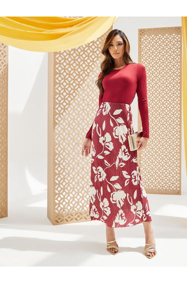 Fitted Long Sleeve Top with Floral Print Skirt Co-Ords
