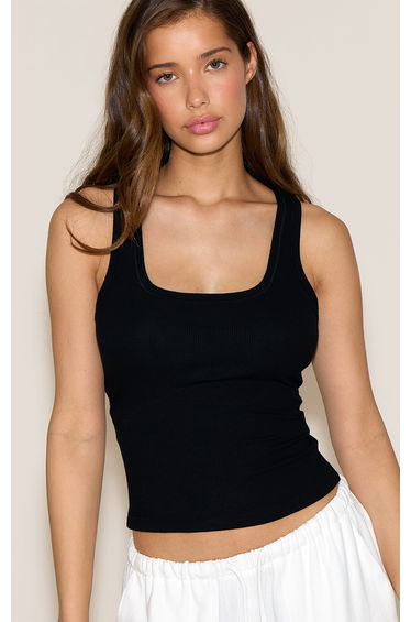 Black Soft Rib Scoop Neck Vest Top