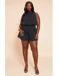 Plus Black Chiffon Halterneck Playsuit