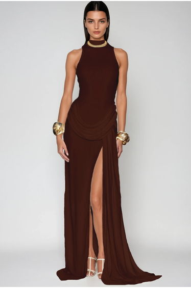 Canaan Ruch Sleeveless Split Maxi Dress In Brown