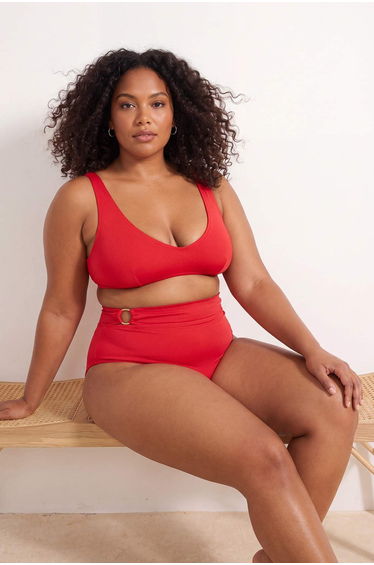 Red High Waist Accessory Plus Size Bikini Bottom