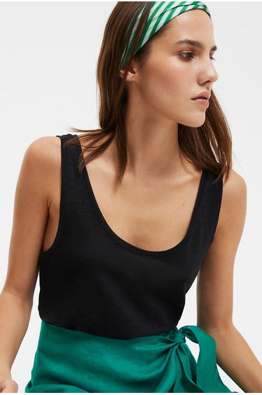 Linen Vest Top in Loose Fit with Crew Neck