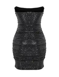Black Fitted Knitted Shiny Draped Elegant Evening Dress - 7
