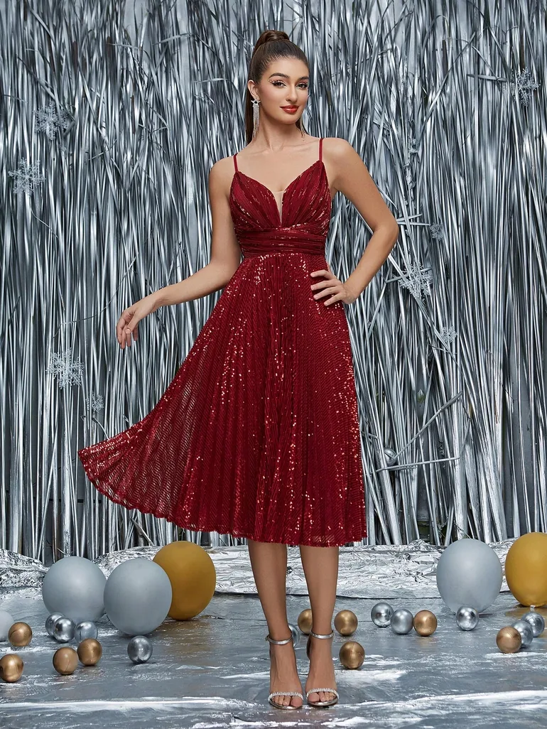 Leely Elegant Spaghetti Straps Sleeveless Party Dress - 3