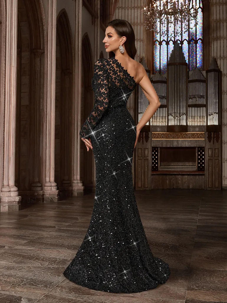 black sequin one shoulder dress Mermaid Long Formal – Dressesforparty Whether youre heading to homecoming Black Sequin One Shoulder Midi