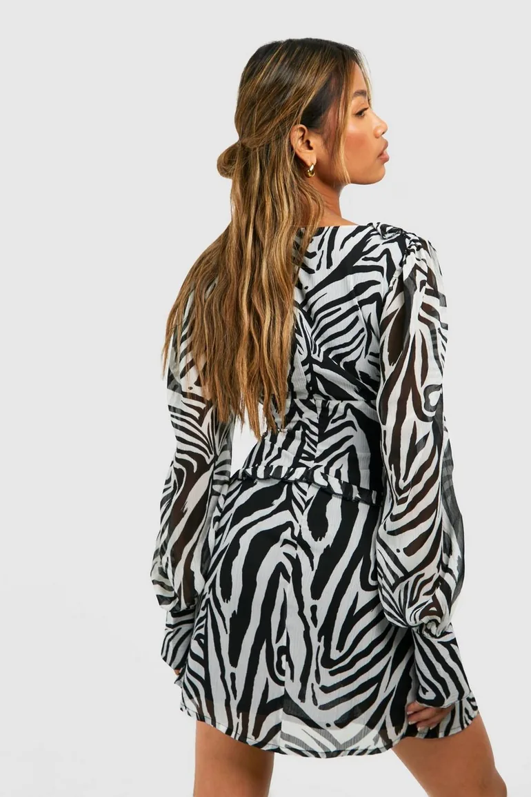 Zebra Chiffon Ruffle Skater Dress - multi - 1