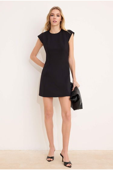 Black Plain Short / Mini Woven Dress