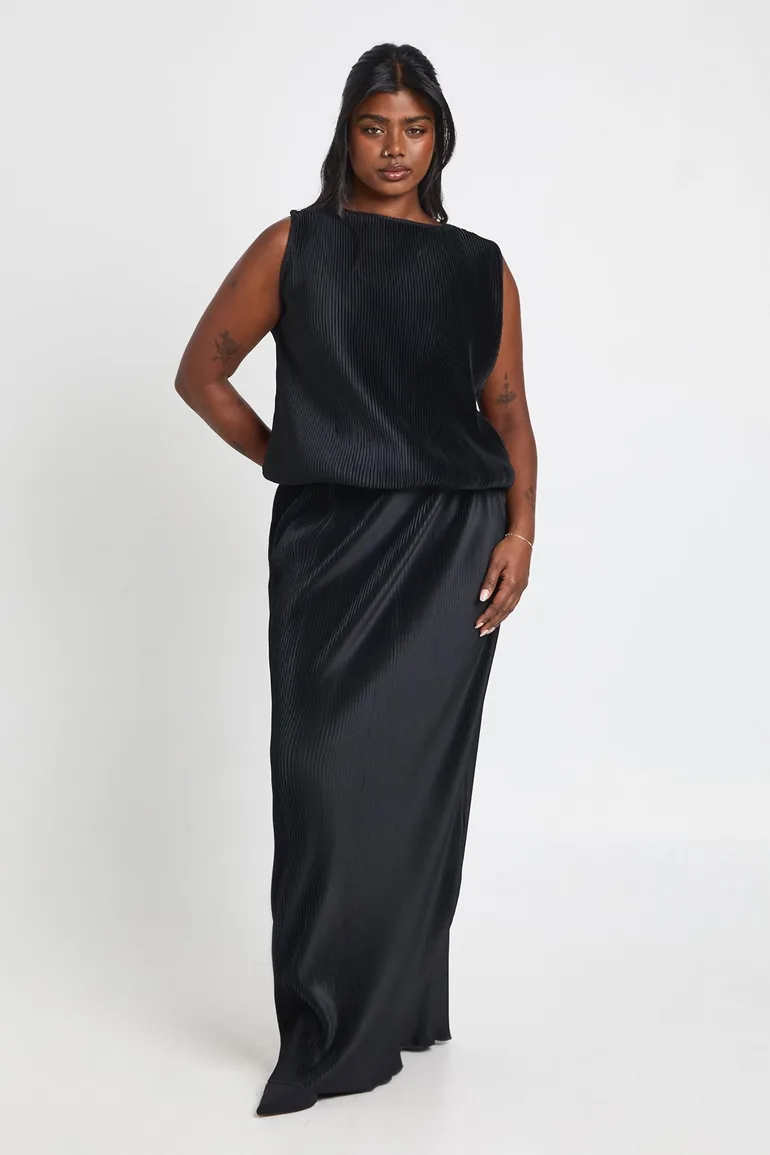 Plus Bubble Hem Top And Maxi Skirt Co Ord - black