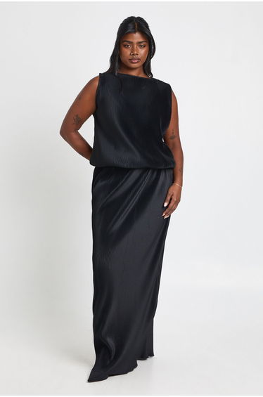 Plus Bubble Hem Top And Maxi Skirt Co Ord - black