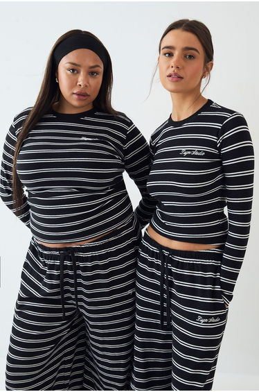 DSGN Studio Stripe Fitted Long Sleeve Top - black