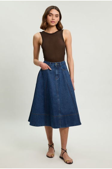 Denim Full Midi Skirt