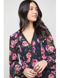 Printed Trim Detail Frill Shoulder Midi Tea Dress - 3