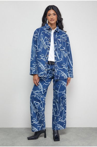 Tony Printed Wide Leg Denim Jean Co-ord