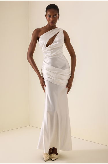 One Shoulder Cut-Out Pleated Maxi Dress