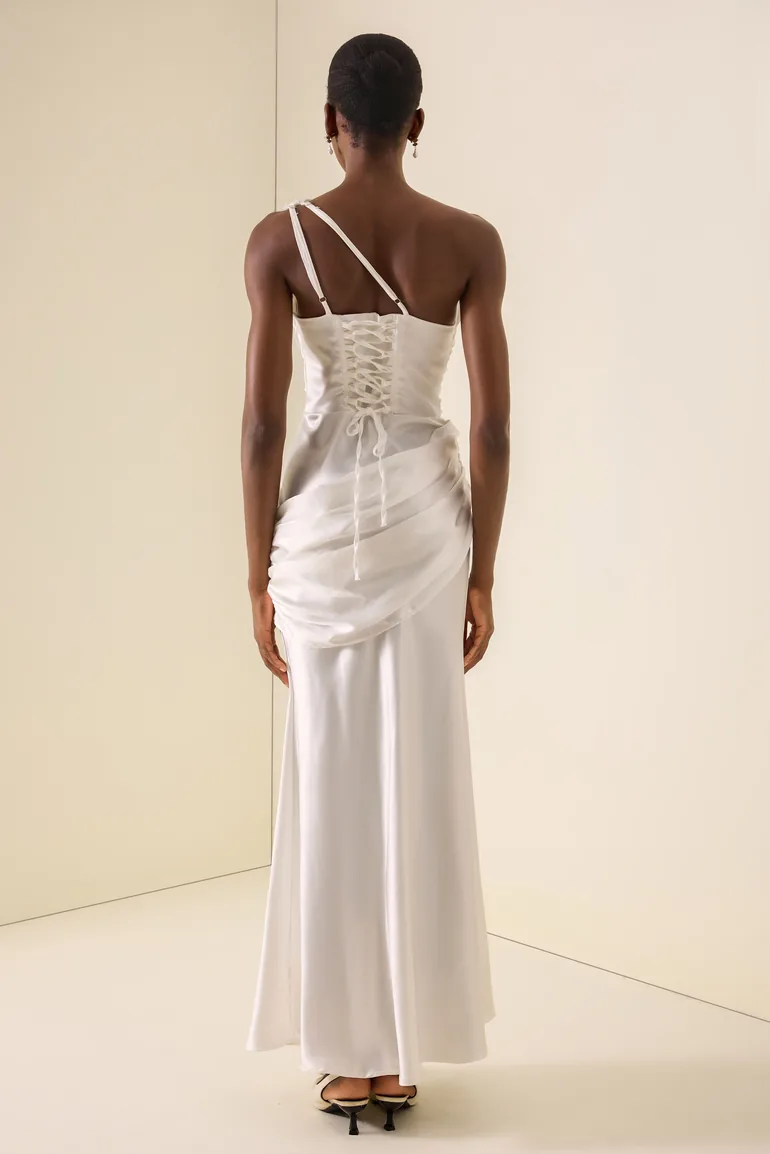 One Shoulder Cut-Out Pleated Maxi Dress - 2