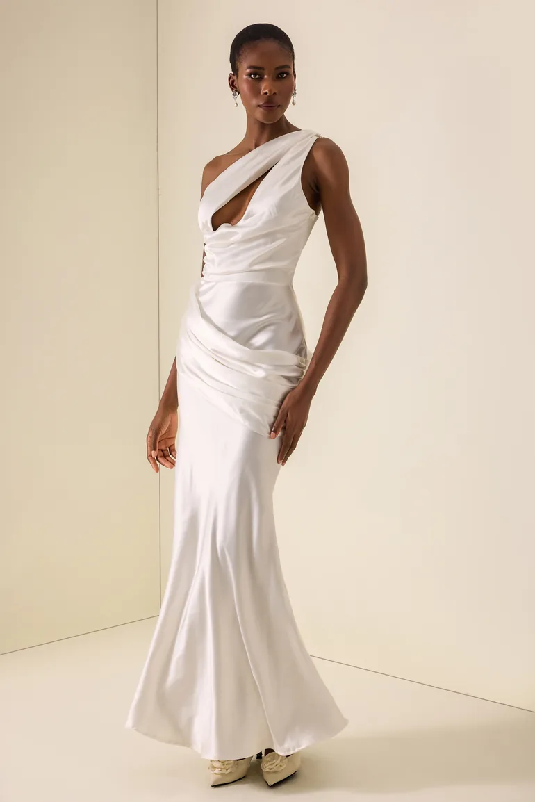 One Shoulder Cut-Out Pleated Maxi Dress - 5