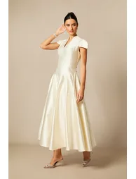 Tiana Cap Sleeve V-Neck Satin Midi Dress - 5