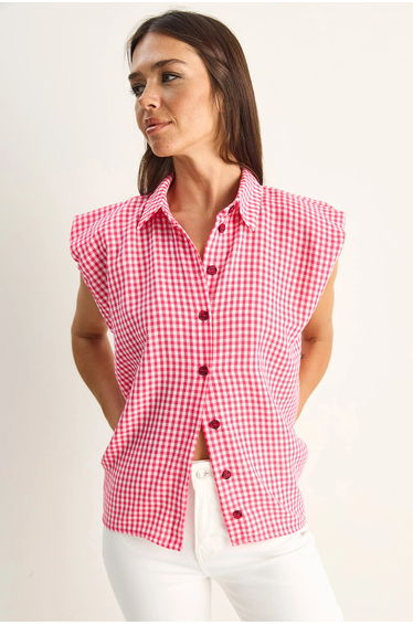 LUCCI Gingham Cotton Sleeveless Shirt