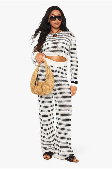 PLUS BEACH KNIT WIDE LEG TROUSER - black