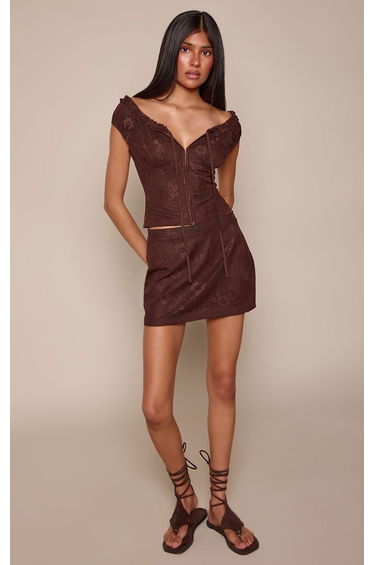 Chocolate Floral Mini Skirt Co-ord