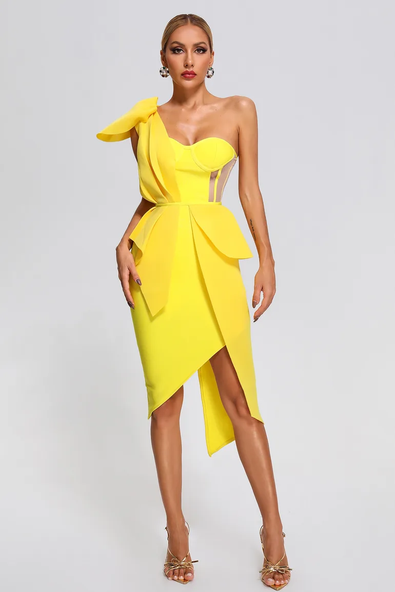 spak one shoulder midi dress Rose Spark One Shoulder Midi Dress - Hot Pink