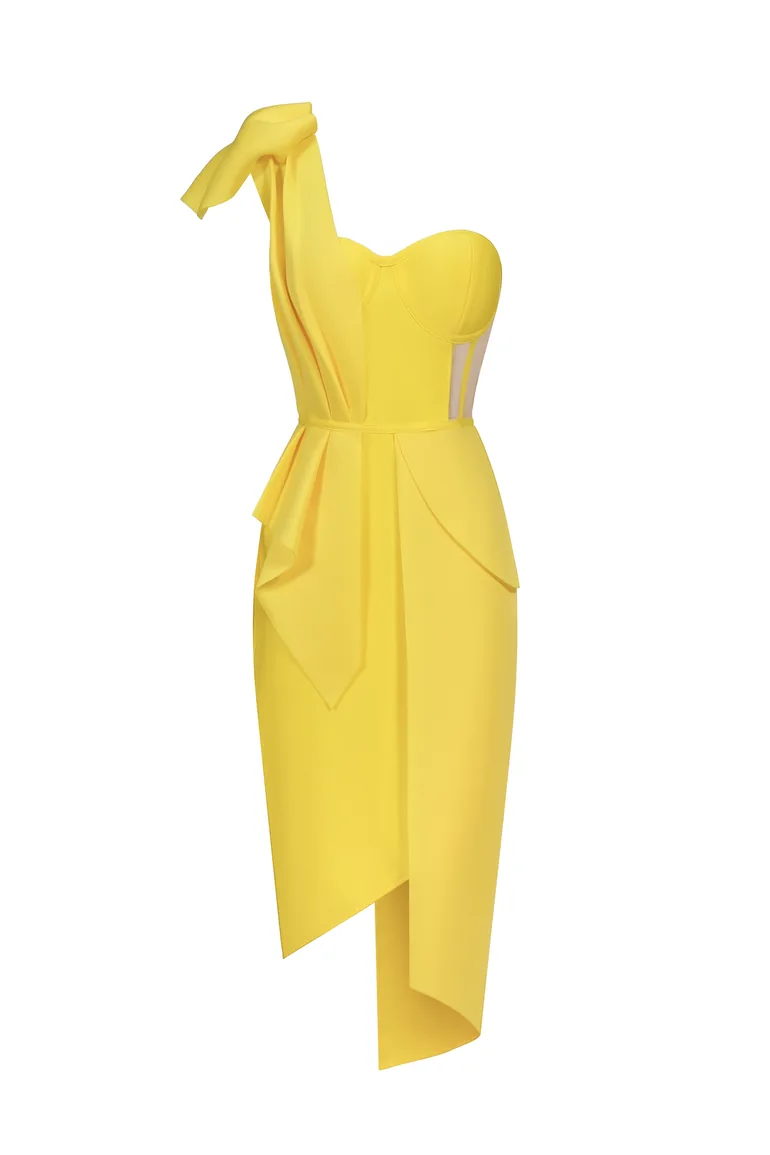 spak one shoulder midi dress Spak One Shoulder Midi Dress Bella Barnett Yellow : Evening Dresses :  VogaCloset Oman