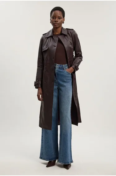 Leather Trench Belted Mac Midi Coat